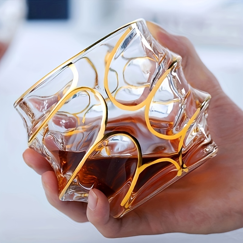 Whisky Beer And Wine - كأس ويسكي زجاجي بخط ذهبي، أكواب